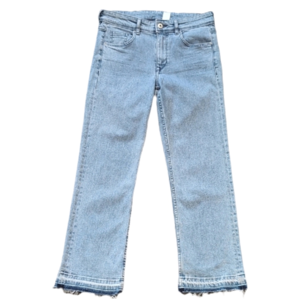 3/$20 H&M Divided Straight Cropped Jeans Womens 6 Blue Capri Ankle Raw Hem Denim